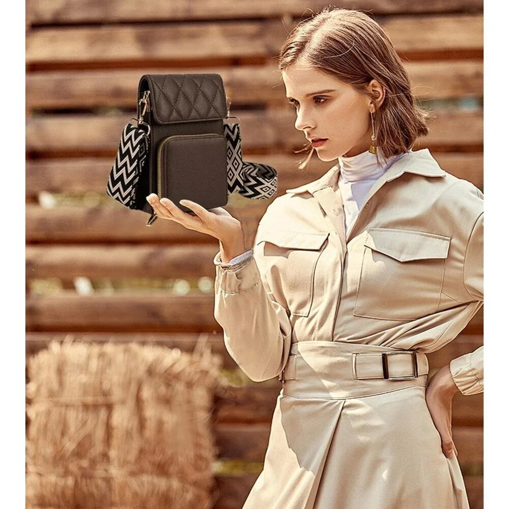 Small Leather Crossbody Bag Women PU Compact Shoulder Purse with Card Slots